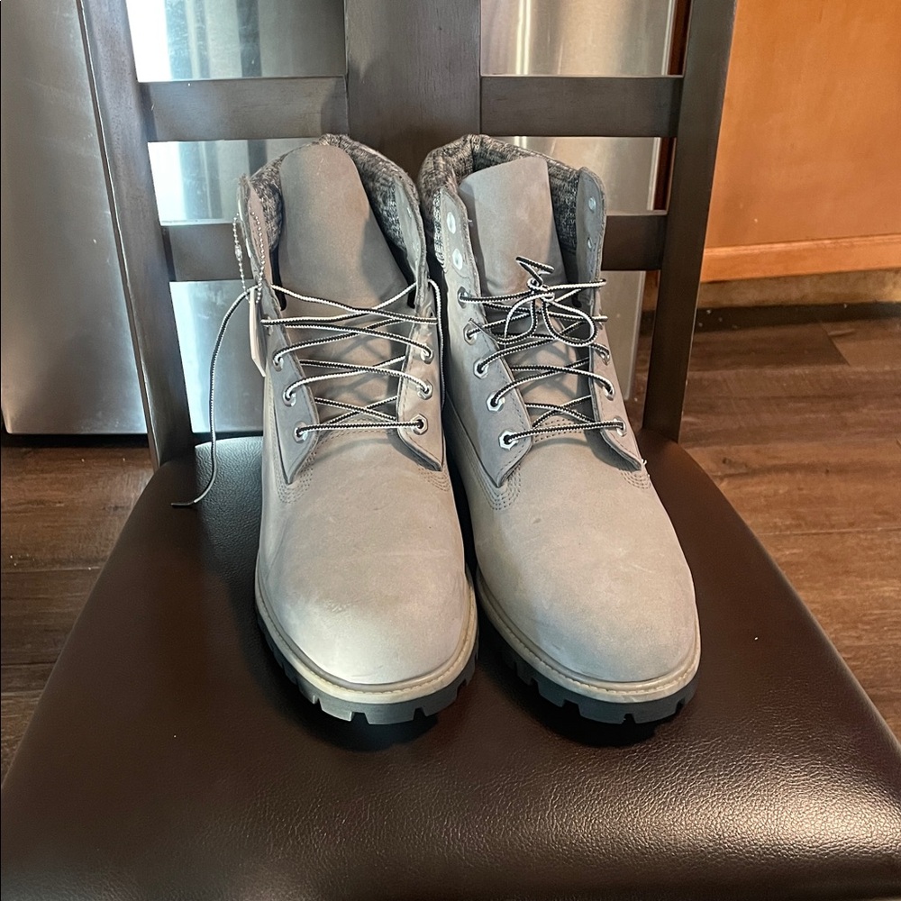 Timberland Gray Nubuck Lace-Up Men’s Ankle Boots with Knit Collar - Picture 7 of 7